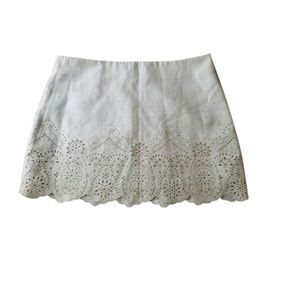 F21 Ivory Laser Cut Faux Suede Mini Skirt